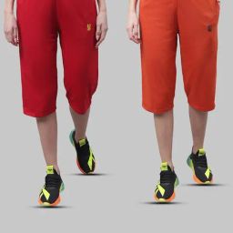 Vimal Jonney Red & Rust Mid Rise Capris - Pack of 2-image-97