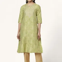 Rangmanch by Pantaloons Green Embroidered A Line Kurta-image-14