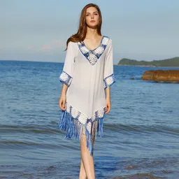 JC Collection Self-Design V-Neck Swimwear Cover Up Top-picture-39