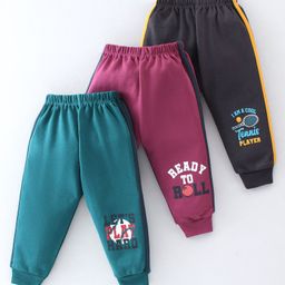 Simply Interlock Full Length Text Print Lounge Pants Pack of 3 - Grey Magenta & Green-13
