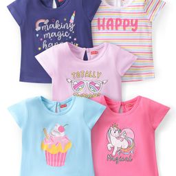 Babyhug 100% Cotton Half Sleeves T-Shirt with Text & Unicorn Graphics Pack Of 5 - Multicolour-image-65