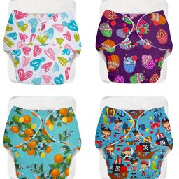 BASIC Assorted Pack of 4 Diapers with 4 Dry feel Inserts - Freesize cloth diapers | Reusable cloth diapers for babies - Fits babies from 0-3 years - 5-17kgs | Option 6-image-32