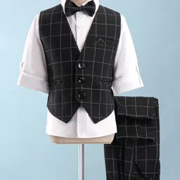 Robo Fry Cotton Full Sleeves Checked Party Suit with Bow  - Black-picture-31