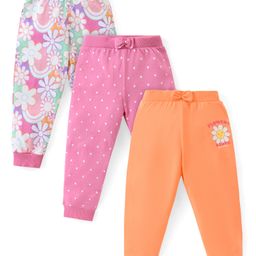Babyhug Cotton Full Length Lounge Pants Floral & Polka Dots Print Pack of 3 - Multicolour-image-62