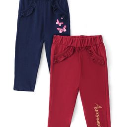 Doodle Poodle 100% Cotton Full Length Leggings Text Printed Pack of 2 - Navy Blue & Maroon-picture-7