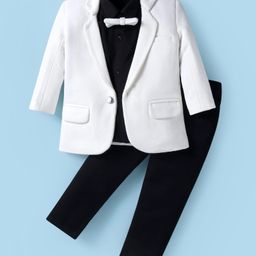 Robo Fry Lycra Knit Full Sleeves Solid Colour 3 Piece Party Suit With Bow - Off White-image-16