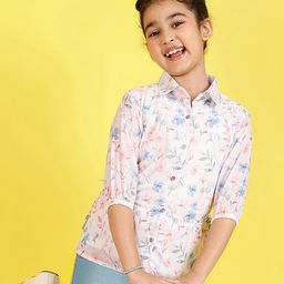 ISHTI Three Fourth Puffed Sleeves Floral Printed Shirt Style Top - Multi Colour-image-23