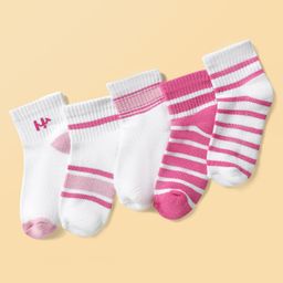 Honeyhap 100% Premium Cotton Bamboo Spandex Knit Socks with Bio Finish & Stripe Design Pack of 5 - White & Pink-image-16