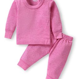 Bodycare Full Sleeves Solid Color Thermal Vest & Pant Set - Fuchsia-image-38