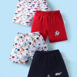 Bumzee Interlock Knit Above Knee Length Shorts with Aeroplane & Space Theme Print Pack Of 4 - Multicolor-image-83