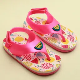 Babyoye Flip Flops with Velcro Closure & Fruit Print - Dark Pink-picture-27