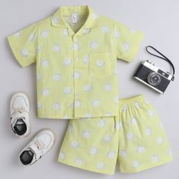 The Magic Wand Cotton Woven Half Sleeves Sun Printed Shirt & Coordinating Shorts Set - Yellow-image-122