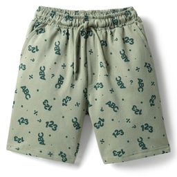 Taeko Single Jersey Knit Knee Length Short With Text Print - Light Green-image-9