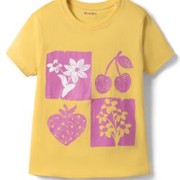 Kookie Kids Single Jersey Knit Half Sleeves T-Shirt with Tropical Theme Print - Yellow-image-94