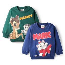 Babyhug Disney Terry Knit Drop Shoulder Full Sleeves Sweatshirts with Bambie & Marie Graphics Pack of 2 - Green & Blue-picture-9