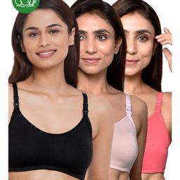 Inner Sense Organic Cotton Knit Pack Of 3 Solid Antimicrobial Maternity Bras With Nursing Access - Multi Colour-picture-37