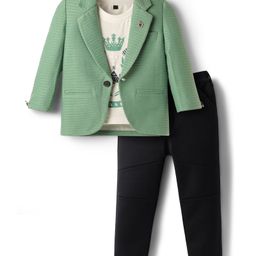 Dapper Dudes Full Sleeves Blazer With Dream Achiever Text Printed Tee & Pant Set - Light Green-picture-27