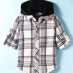 Under Fourteen Only Full Sleeves Checked Shirt With Detechable Hoodie - Black-image-73