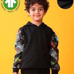 Anthrilo Fleece Knit Full Sleeves Race Themed Printed Hoodie - Black-picture-9