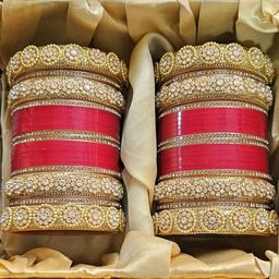 Mehpriye Set of 2 Red Bridal Bangles Set-image-36