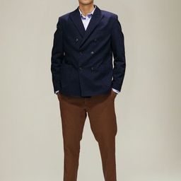 BARE BROWN Cotton Slim-Fit Double Breasted Blazer-image-1