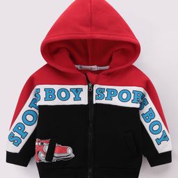 Kookie Kids Full Sleeves Front Open Hooded Sweatjacket with Colour Block Design & Text Print - Multicolour image 3