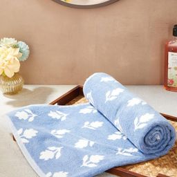 Fabindia Smriti Blue & White Printed Cotton 570 GSM Bath Towel-picture-39
