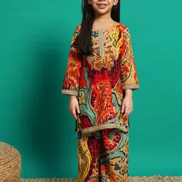 Readiprint Fashions Girls Floral Printed Regular Gotta Patti Pure Cotton Kurti with Palazzos-picture-35