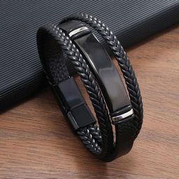 Jewels Galaxy Men Leather Silver-Plated Wraparound Bracelet-image-82