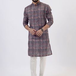 azania Men Printed Regular Linen Kurta with Pyjamas-12