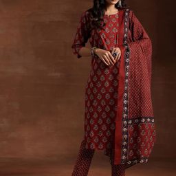 Libas Floral Printed Notch Neck Straight Kurta With Trousers And Dupatta-picture-21