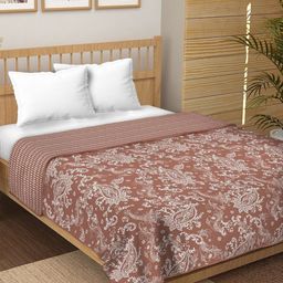 tundwal's Brown & White Floral Printed Pure Cotton 210 GSM AC Room Double Bed Dohar-image-91