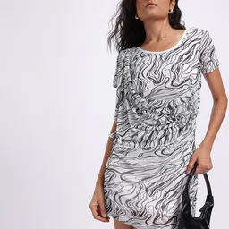 Stylecast X Hersheinbox Abstract Printed Draped Sheath Dress-image-15