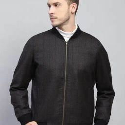 Monte Carlo Black & Brown Regular Fit Checks Bomber Jacket-9