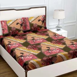 BELLA CASA Radiant Abstract Multicolor 150 TC Cotton Queen Bedsheet with 2 Pillow Covers-image-55