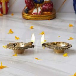 eCraftIndia Gold Brass Handcrafted Decorative Diyas - Set of 2-image-19