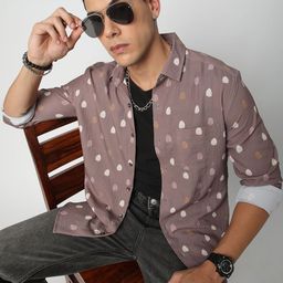 VASTRADO Men Classic Spread Collar Geometric Printed Slim Fit Casual Shirt-image-5