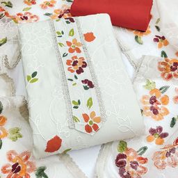 SHADOW & SAINING Floral Embroidered Pure Silk Semi-Stitched Dress Material-image-83
