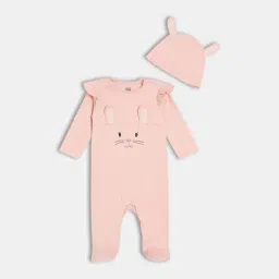 MINIKLUB Kids Pink Applique Regular Fit Sleepsuit & Cap-image-55