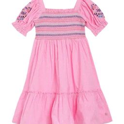 Blue Giraffe Kids Pink Cotton Striped Dress-image-93