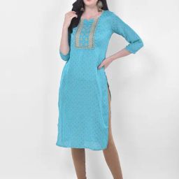Span Blue Embellished Straight Kurta-image-46