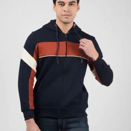 Numero Uno Navy Blue Colour-Block Hooded Sweatshirt-picture-14