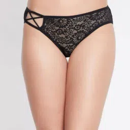Clovia Low Waist Bikini Panty in Black with Cage Detail - Lace-image-60