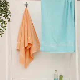 Ariana Aqua Blue & Orange Cotton 400 GSM Etereo Large Couple Bath Towel - Set of 2-image-53