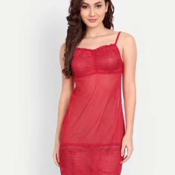 FIMS: Fashion is my Style Red Lace Work Babydoll With Thong-image-45