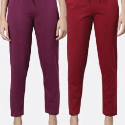 Kryptic Burgundy & Maroon Cotton Mid Rise Pants - Pack of 2-image-18