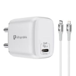 UltraProlink UM1102L Boost PD33L 33W GaN Charger With Type C Port, Type C to iPhone Cable (White)-0