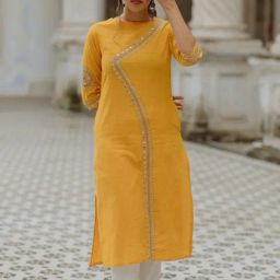 Okhai Golden Goddess Yellow Pure Cotton Hand Embroidered Straight Kurta-image-26
