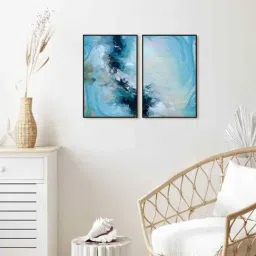 999Store Blue Vinyl Wall Painting Panel with Fibre Frame - Set of 2-image-98