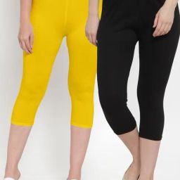 Gracit Black & Yellow Mid Rise Capris - Pack Of 2-image-93